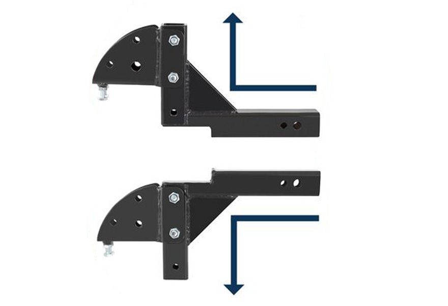 adjustable hitch adapter showing rise and drop positions