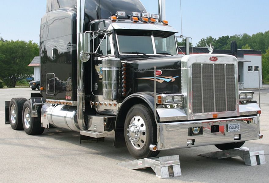 semi-tractor on service ramps