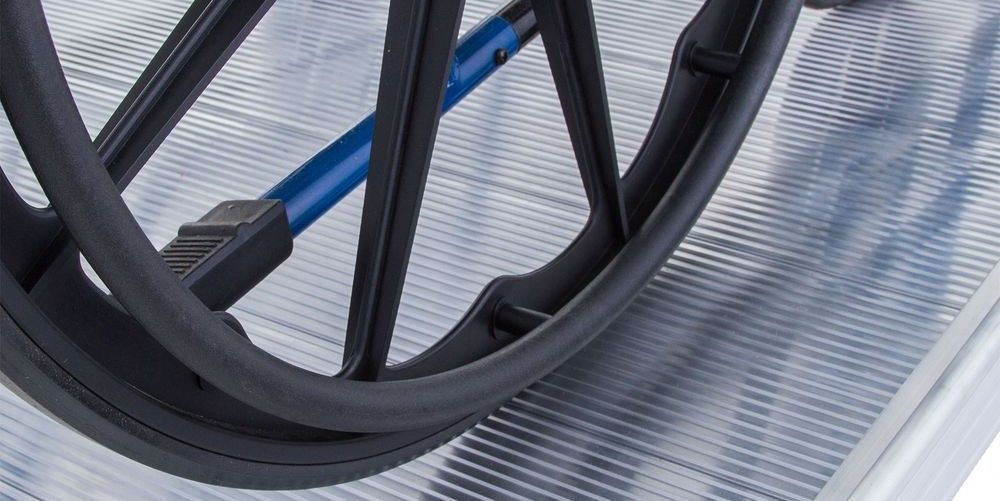 Extruded aluminum traction on a Silver Spring Aluminum Wheelchair Ramp