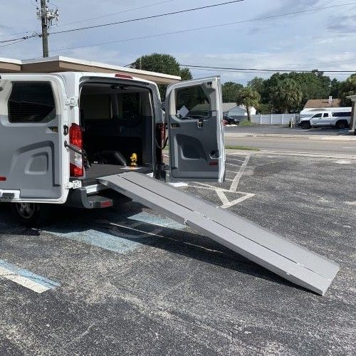 The Silver Spring Multi-fold Portable Aluminum Wheelchair Ramp folds down to a quarter of its size and breaks down into two lightweight pieces.