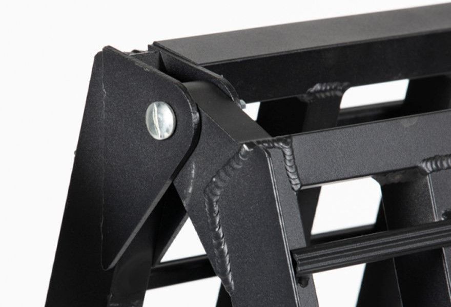 Folding motorcycle ramp with heavy-duty hinges