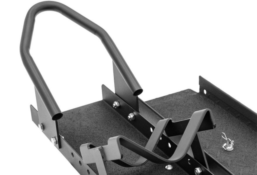Adjustable wheel chock on motorcycle carrier