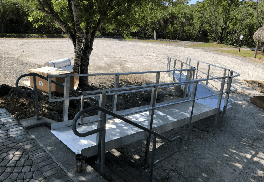Modular XP aluminum ramp installed at an accessible building entrance