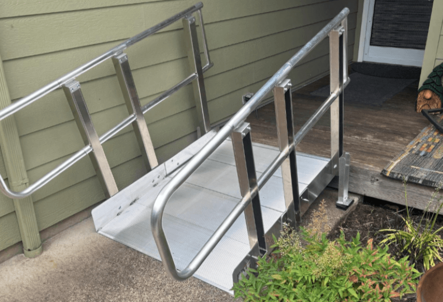Modular XP aluminum ramp installed at an accessible building entrance
