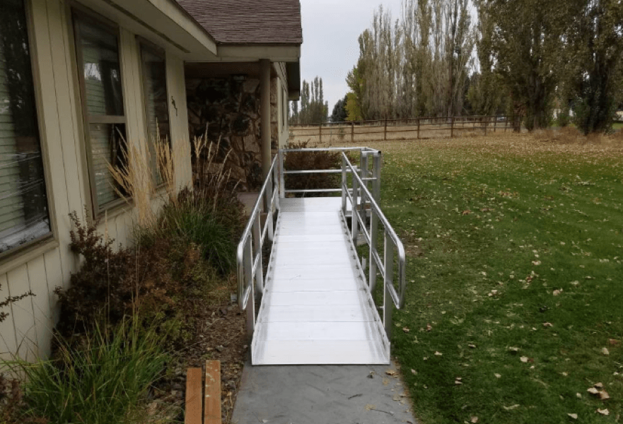 Modular XP aluminum ramp installed at an accessible building entrance
