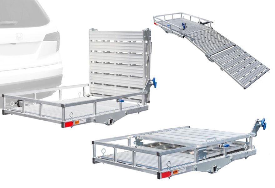 Folding loading ramp on mobility carrier