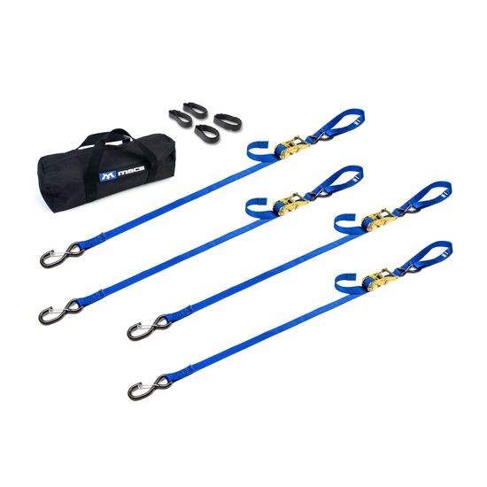 1IN-MOTO-RTCHT-PK-W-INTG-SL-S-HK-KPRS 1 Motorcycle Ratchet Tie-Down Pack with Integrated Soft Loops S-Hooks  Keepers