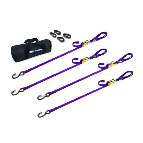 510426 1 x 6 Motorcycle Ratchet Tie-Down Pack with Integrated Soft Loops S-Hooks  Keepers - Purple