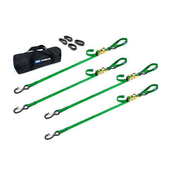 510435 1 x 10 Motorcycle Ratchet Tie-Down Pack with Integrated Soft Loops S-Hooks  Keepers - Lime Green