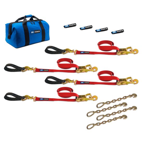 513226 2 x 6 Ultra Pack Tie-Down Straps with Detachable Axle Straps Direct Hook Ends  Chain Extensions - Red