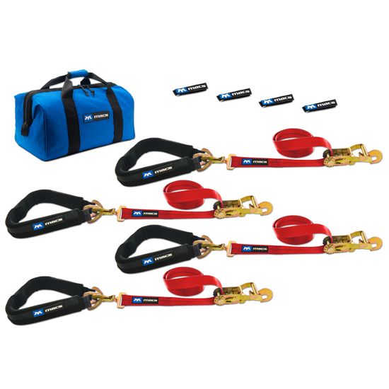 513658 2 x 8 Pro Pack Premium Tie-Down Strap Kit with 40 Axle Strap Direct Hook Ends - Red