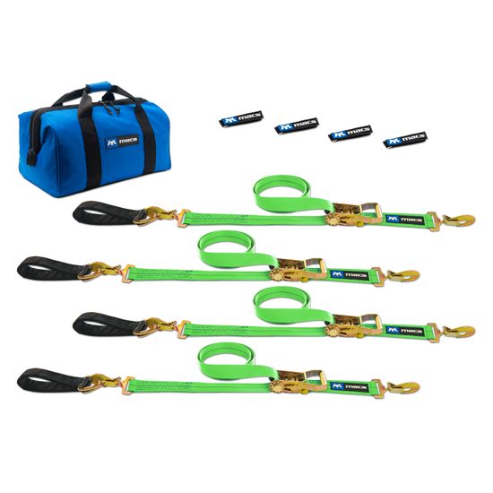 515208 2 x 8 Ultra Pack Tie-Down Straps with Detachable Axle Straps Sewn Fixed Ends - Lime Green
