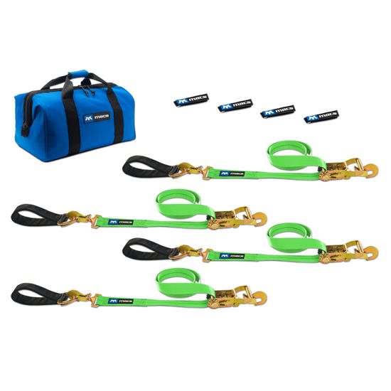 515219 2 x 10 Ultra Pack Tie-Down Straps with Detachable Axle Straps Direct Hook Ends - Lime Green
