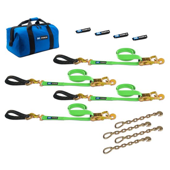 515226 2 x 6 Ultra Pack Tie-Down Straps with Detachable Axle Straps Direct Hook Ends  Chain Extensions - Lime Green