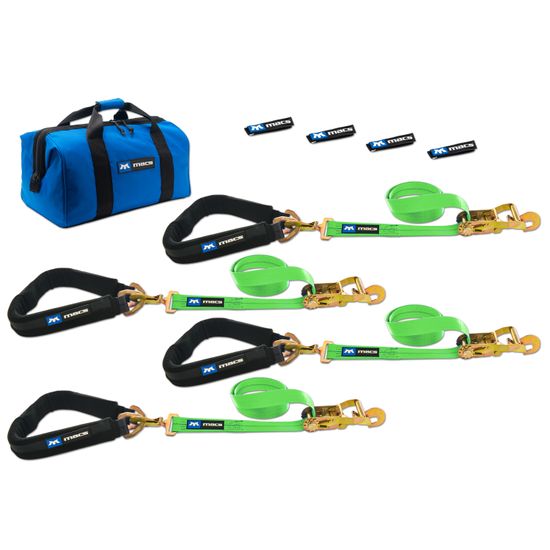 515656 2 x 6 Pro Pack Premium Tie-Down Strap Kit with 40 Axle Strap Direct Hook Ends - Lime Green