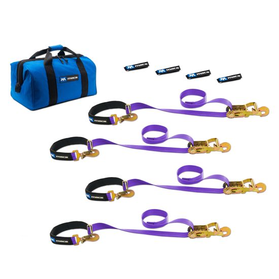 516116 2 x 6 Super Pack Tie-Down Strap Kit with Integrated Axle Straps Direct Hook Ends - Purple