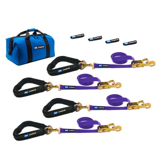 516658 2 x 8 Pro Pack Premium Tie-Down Strap Kit with 40 Axle Strap Direct Hook Ends - Purple