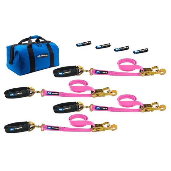 519616 2 x 6 Pro Pack Premium Tie-Down Strap Kit with 24 Axle Strap Direct Hook Ends - Pink