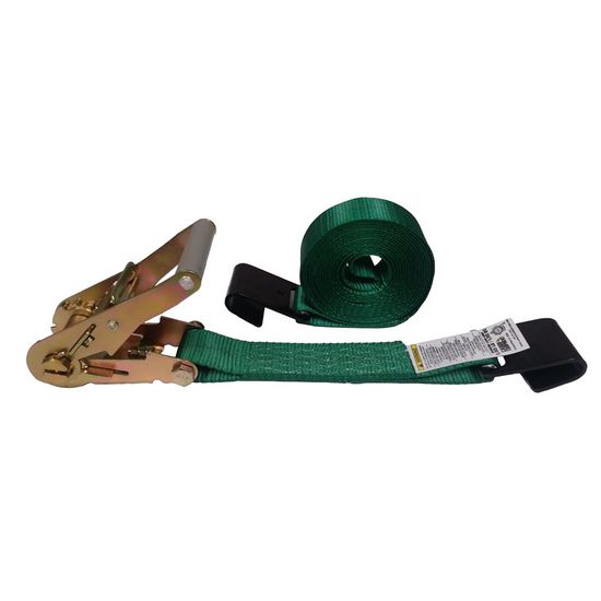 571620F-12 2 x 16 Ratchet Strap with Flat Hooks - Green