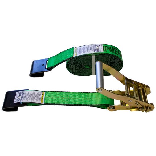 575020HF-12 2 x 50 Ratchet Strap with Flat Hooks - High Visibility Green