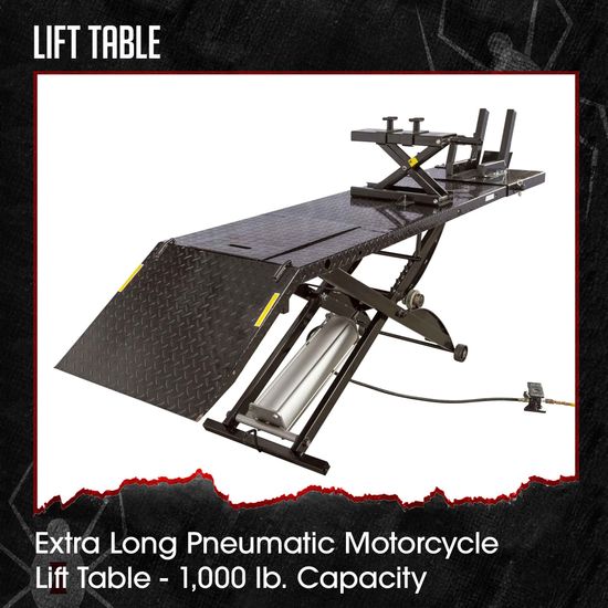 BW-1000A-XL-BYO Extra-Long Pneumatic Motorcycle Lift Table - Build Your Own Shop Kit Package