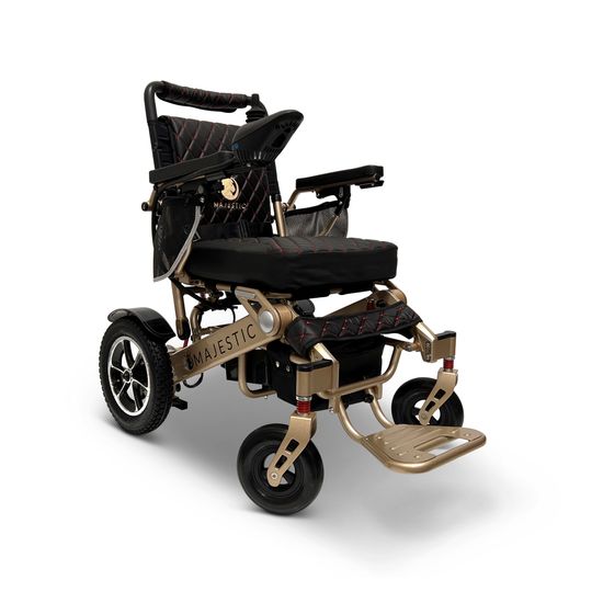 IQ7000AF-LE-BRZ-BLK ComfyGo Majestic 12AH Remote-Controlled Electric Wheelchair wAuto-Fold - Bronze FrameBlack Faux Leather