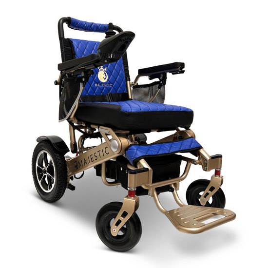 IQ7000AF-LE-BRZ-BLU ComfyGo Majestic 12AH Remote-Controlled Electric Wheelchair wAuto-Fold - Bronze FrameBlue Faux Leather