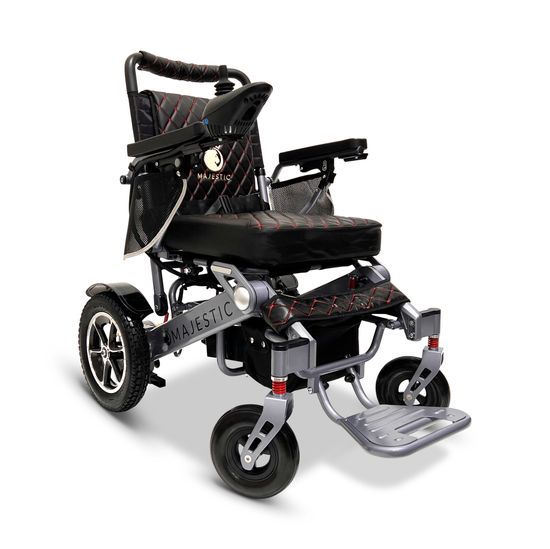 IQ7000AF-LE-MAX-SLV-BLK ComfyGo Majestic 20AH Remote-Controlled Electric Wheelchair wAuto-Fold - Silver FrameBlack Faux Leather