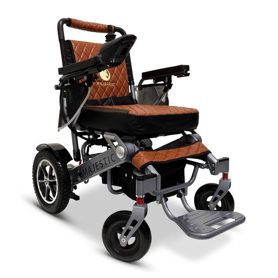 IQ7000AF-LE-SLV-TB ComfyGo Majestic 12AH Remote-Controlled Electric Wheelchair wAuto-Fold - Silver FrameTaba Faux Leather