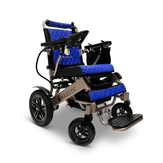 IQ8000LE-MAX-BRZ-BLU ComfyGo Majestic 20AH Remote-Controlled Electric Wheelchair with 175 Seat - Bronze FrameBlue Faux Leather