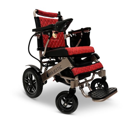 IQ8000LE-MAX-BRZ-RED ComfyGo Majestic 20AH Remote-Controlled Electric Wheelchair with 175 Seat - Bronze FrameRed Faux Leather