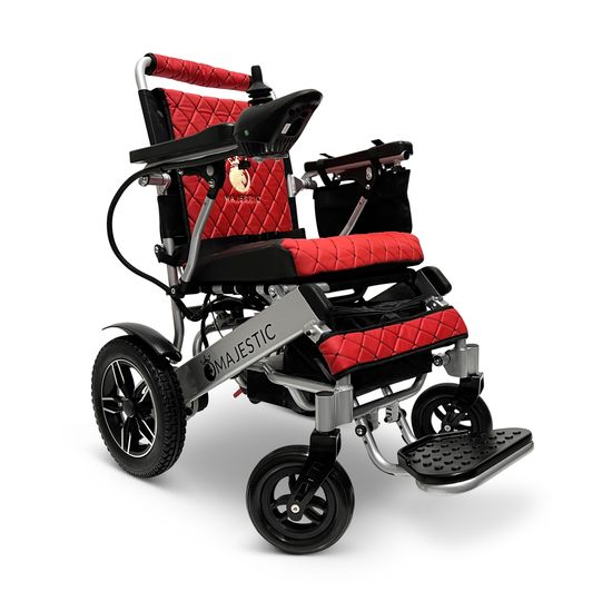 IQ8000LE-MAX-SLV-RED ComfyGo Majestic 20AH Remote-Controlled Electric Wheelchair with 175 Seat - Silver FrameRed Faux Leather