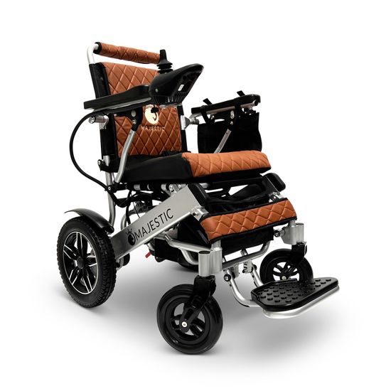 IQ8000LE-MAX-SLV-TB ComfyGo Majestic 20AH Remote-Controlled Electric Wheelchair with 175 Seat - Silver FrameTaba Faux Leather