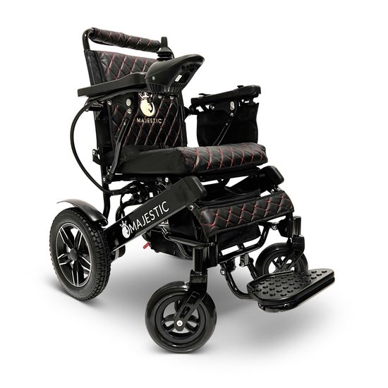 IQ8000PLUS-LE-MAX-BLK-BLK ComfyGo Majestic 20AH Remote-Controlled Electric Wheelchair with 20 Seat - Black FrameBlack Faux Leather