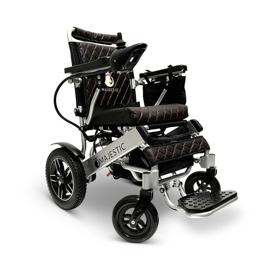 IQ8000PLUS-LE-SLV-BLK ComfyGo Majestic 12AH Remote-Controlled Electric Wheelchair with 20 Seat - Silver FrameBlack Faux Leather