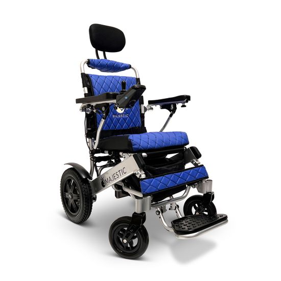 IQ9000AR-LE-SLV-BLU ComfyGo Majestic Remote-Controlled Electric Wheelchair with Auto Recline 175 Seat - Silver FrameBlue Faux Leather