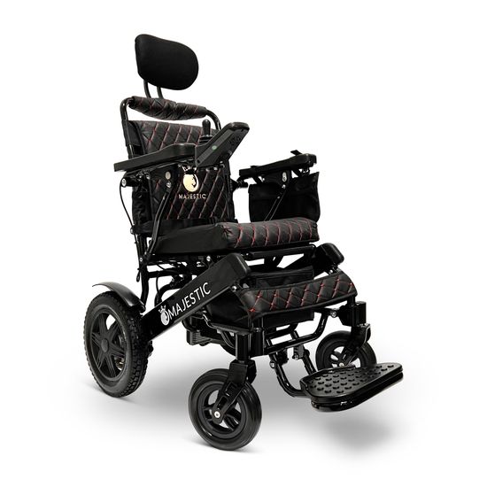 IQ9000PLUS-AR-LE-BLK-BLK ComfyGo Majestic Remote-Controlled Electric Wheelchair with Auto Recline 20 Seat - Black FrameBlack Faux Leather