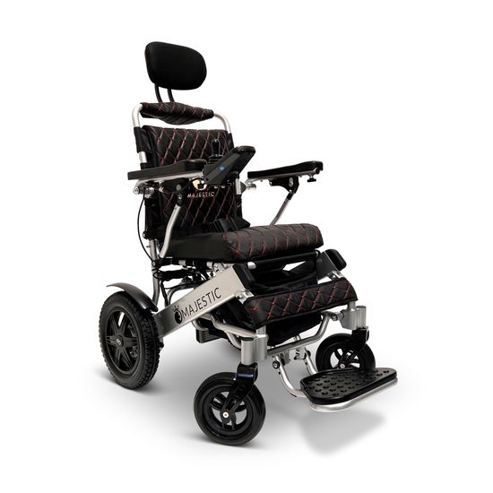 IQ9000PLUS-AR-LE-SLV-BLK ComfyGo Majestic Remote-Controlled Electric Wheelchair with Auto Recline 20 Seat - Silver FrameBlack Faux Leather