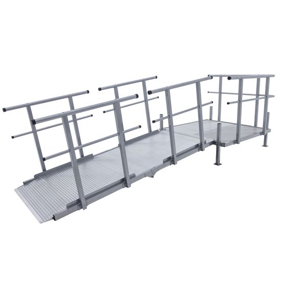 SSFKIT44-8 8 L Silver Spring Folding Aluminum Wheelchair Access Ramp with Handrails 4 Platform