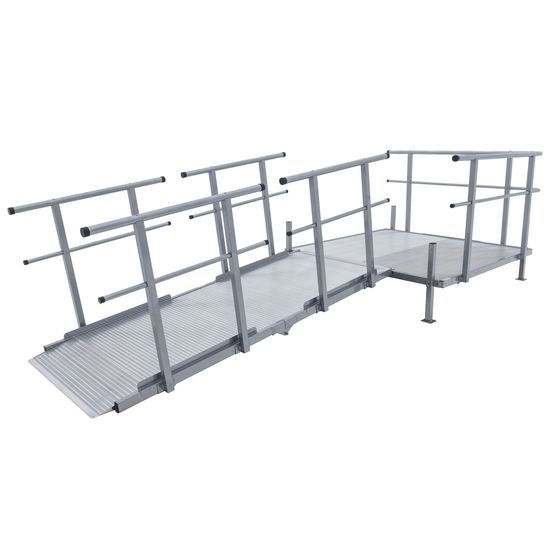 SSFKIT55-8 8 L Silver Spring Folding Aluminum Wheelchair Access Ramp with Handrails 5 Platform