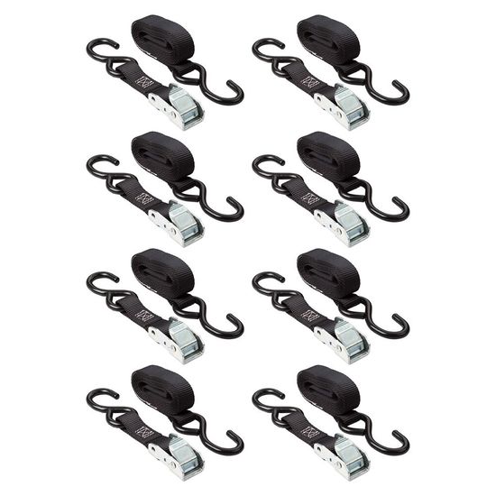 VH-Strap-C-8 1 x 6 Cam Buckle Strap Tie-Downs with S-Hooks - Black 8-Pack
