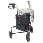 10289RD 3 Wheel Walker Rollator With Basket Tray And Pouch Flame Red