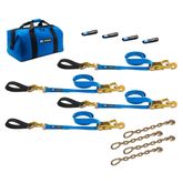 512220 2 x 10 Ultra Pack Tie-Down Straps with Detachable Axle Straps Direct Hook Ends  Chain Extensions - Blue