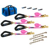 519659 2 x 8 Pro Pack Premium Tie-Down Strap Kit with 40 Axle Strap Direct Hook Ends  Chain Extensions - Pink