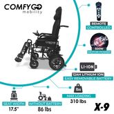 X9-BLU ComfyGo 12AH Remote-Controlled Electric Wheelchair with Auto-Recline  Lifting Leg Rests - Blue 2