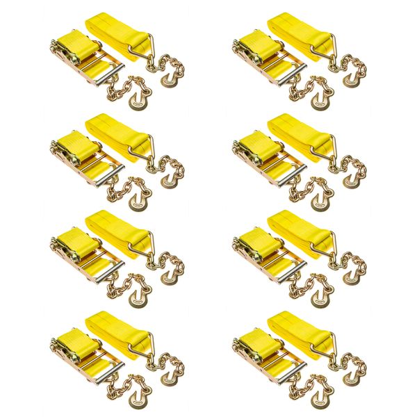 SnS 4-Pack Hi-VIZ Tecnic Webbing Straps – 2 X 14' With 5/16 X 12 G70 Chain Tails
