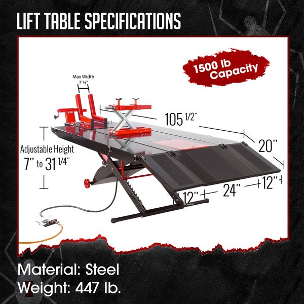 Extra-Wide Air Or Hydraulic Motorcycle/ATV Lift Table | Black Widow