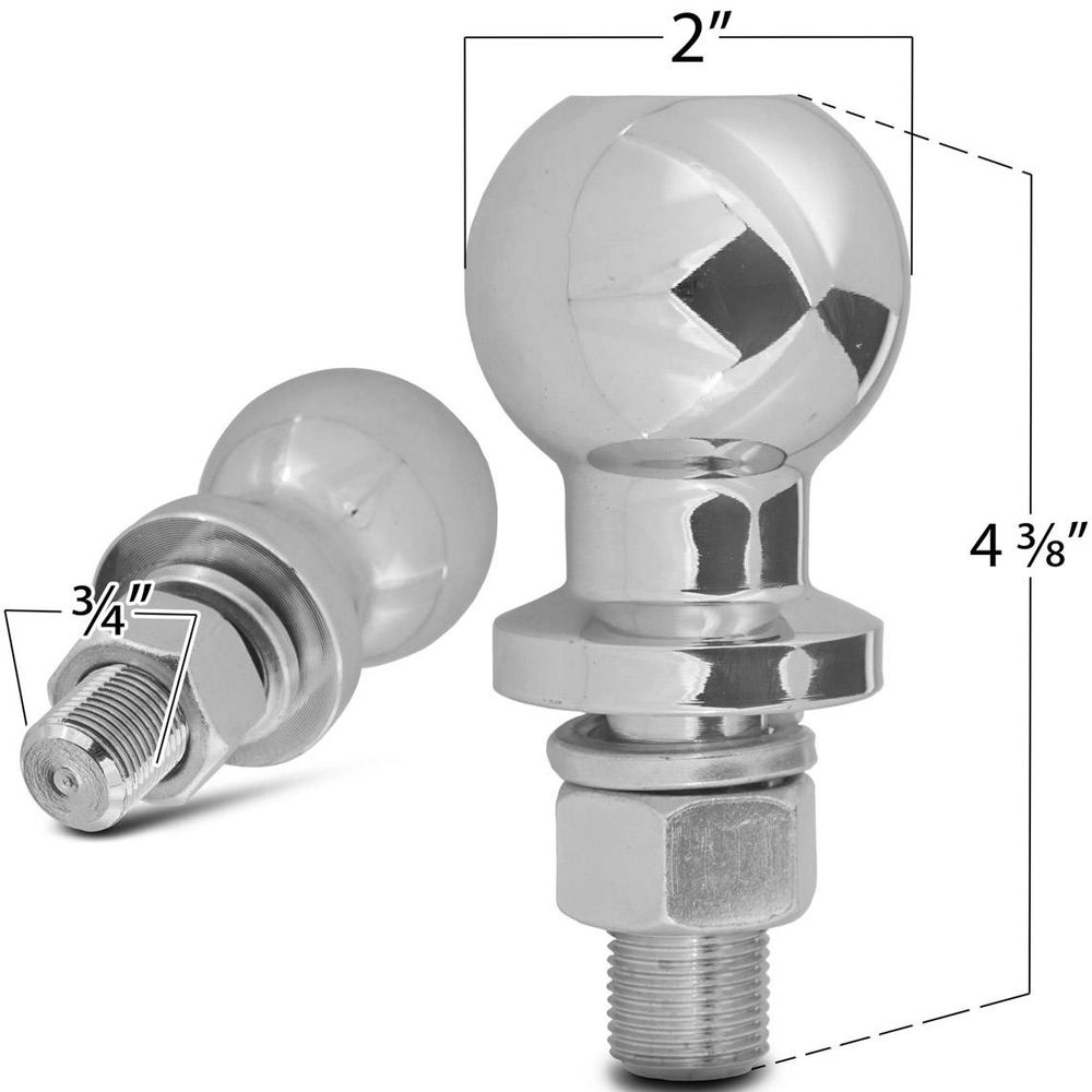CURT 40019 Chrome Trailer Hitch Ball - 2-Inch 3,500 Lbs Capacity With 3/4" Shank