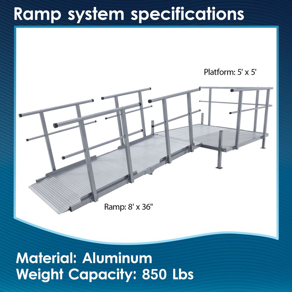 8' Wheelchair Ramp for Steps, Silver Spring, 5' Platform | Discount Ramps